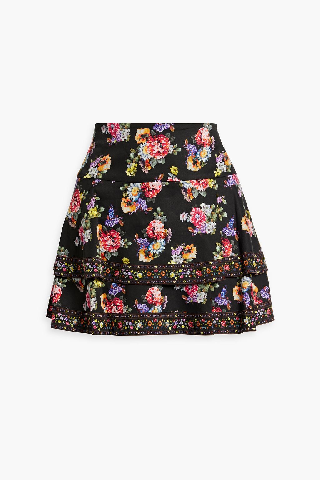 ALICE + OLIVIA Marvis tiered floral-print cotton-blend mini skirt | THE ...