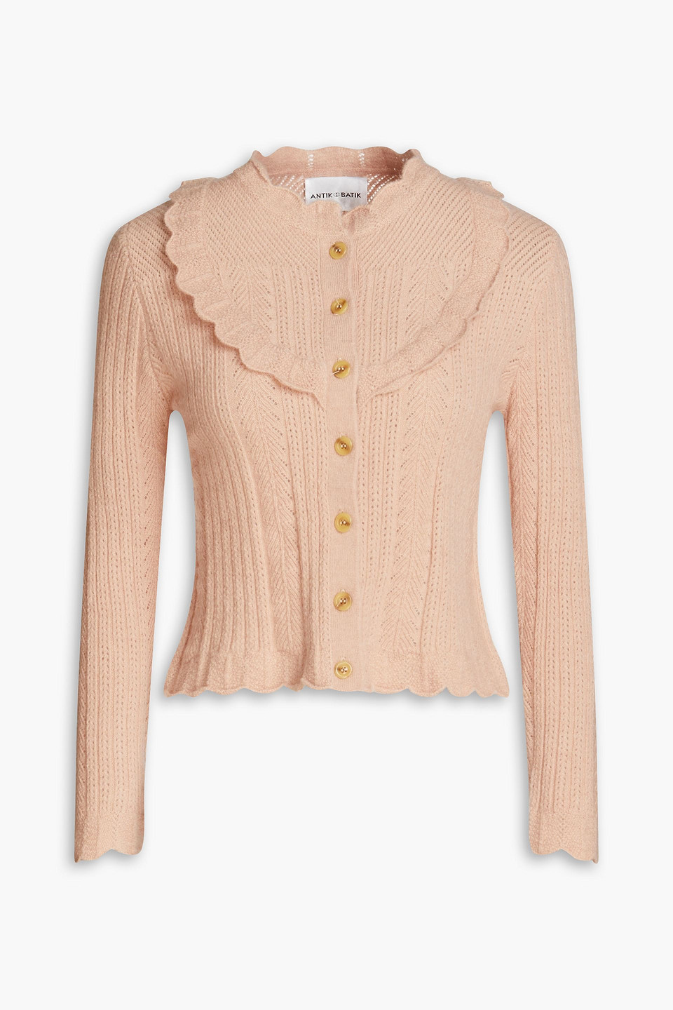 Shilloh ruffled pointelle-knit cardigan