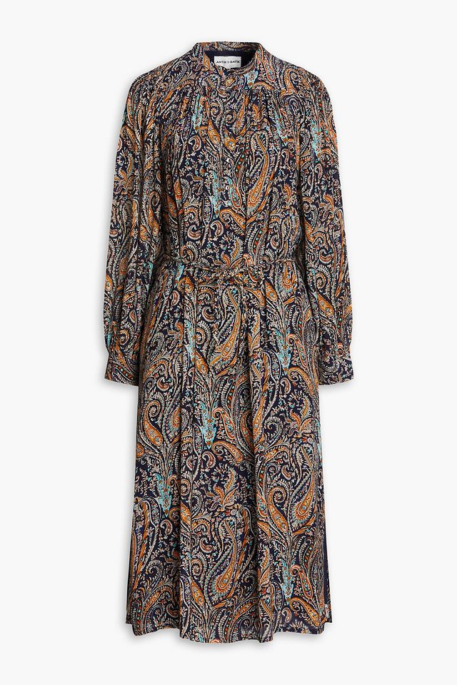 Elvis belted paisley-print crepe midi dress