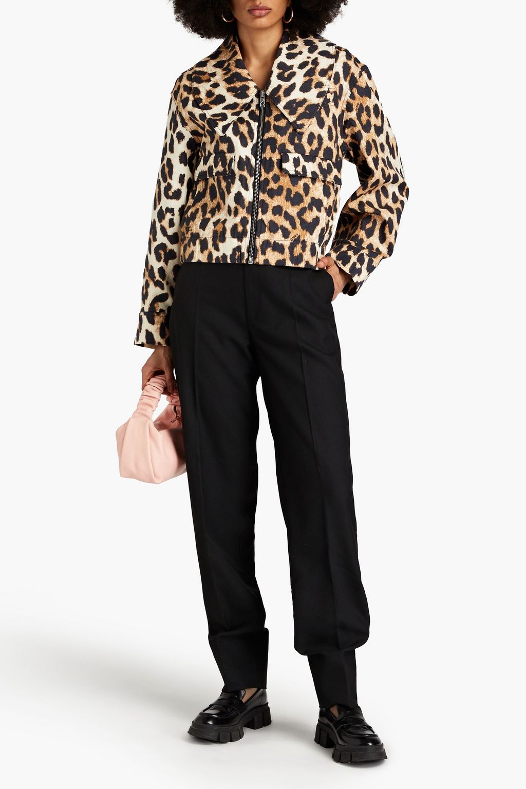 GANNI Leopard-print hemp and cotton-blend jacket