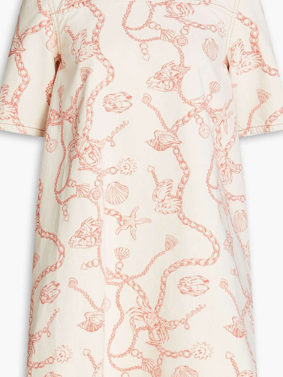 printed denim mini dress
