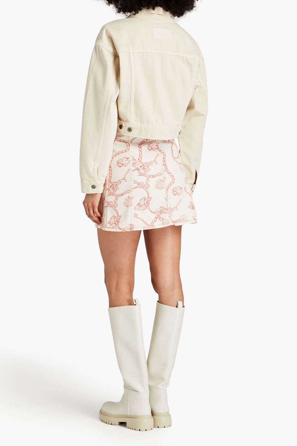 GANNI Printed denim mini skirt