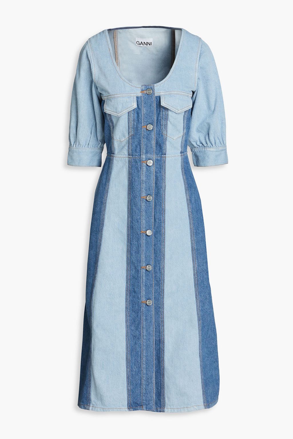 GANNI Two-tone denim midi dress | THE OUTNET