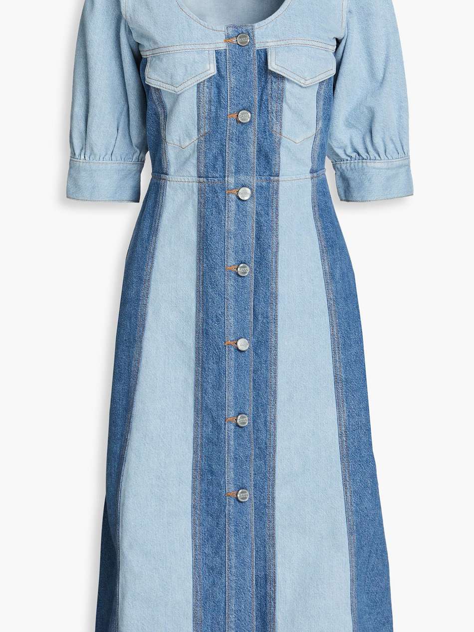 two-tone denim midi dress