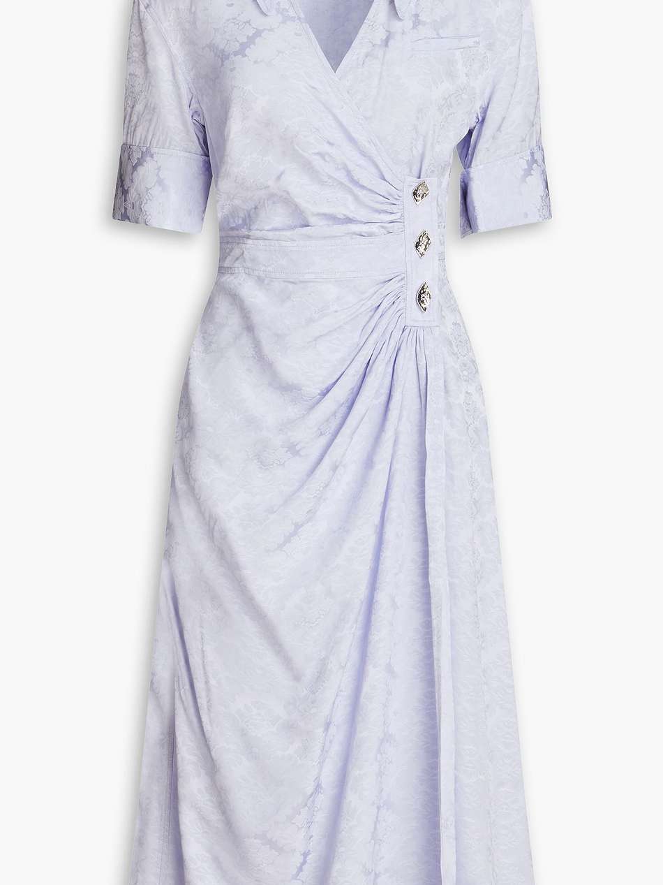 satin-jacquard midi wrap dress
