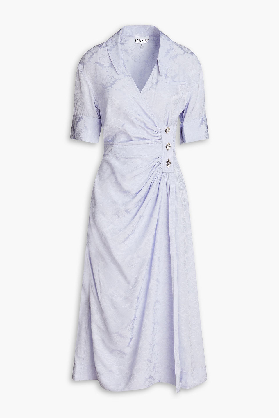 Satin-jacquard midi wrap dress