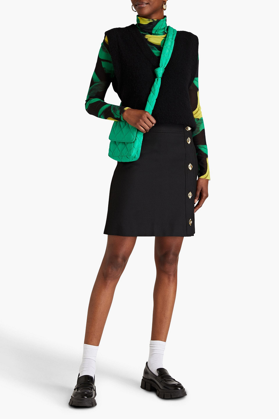Ganni Summer Noir A-line Black Viscose Skirt With Buttons Woman In Black