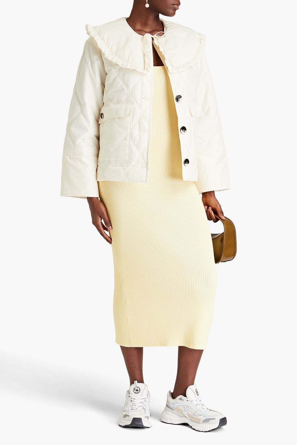 GANNI Ruffled quilted shell jacket