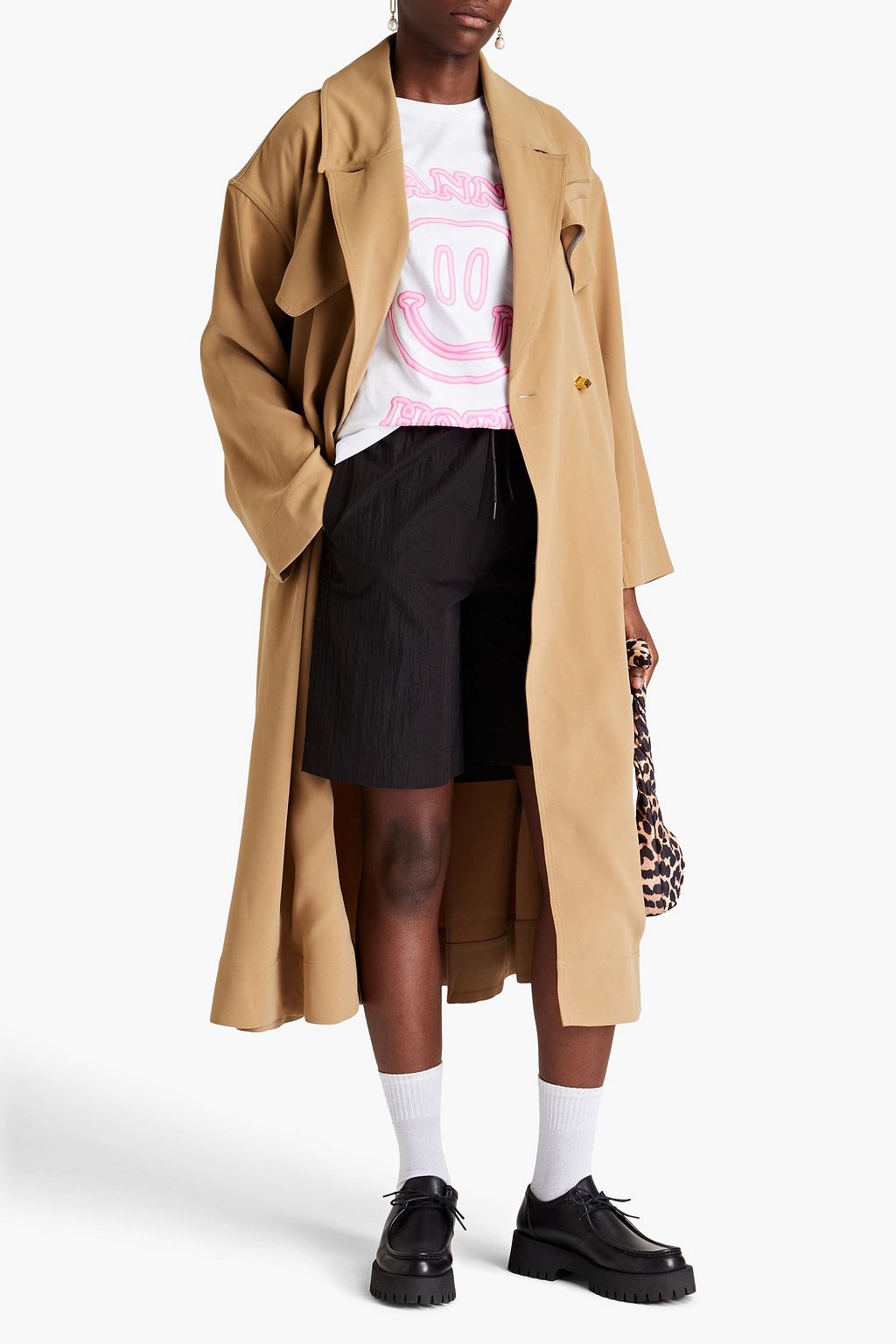 GANNI Belted crepe trench coat
