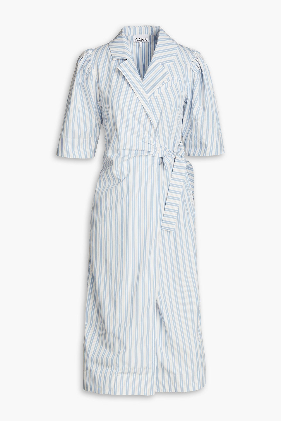 ganni blue stripe dress Blue Striped Cotton Smock Midi Dress