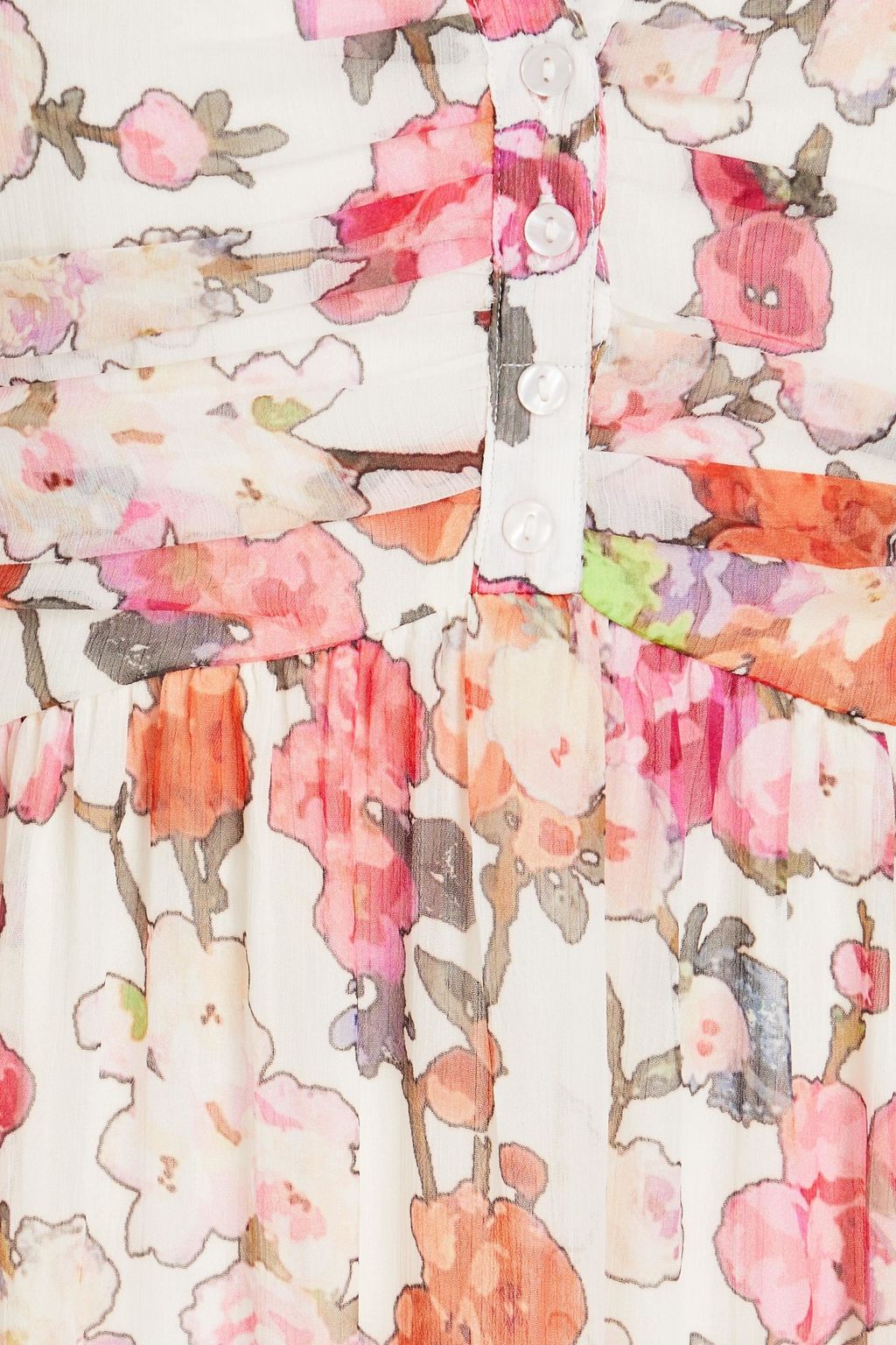 BYTIMO Gathered floral-print crepon maxi shirt dress