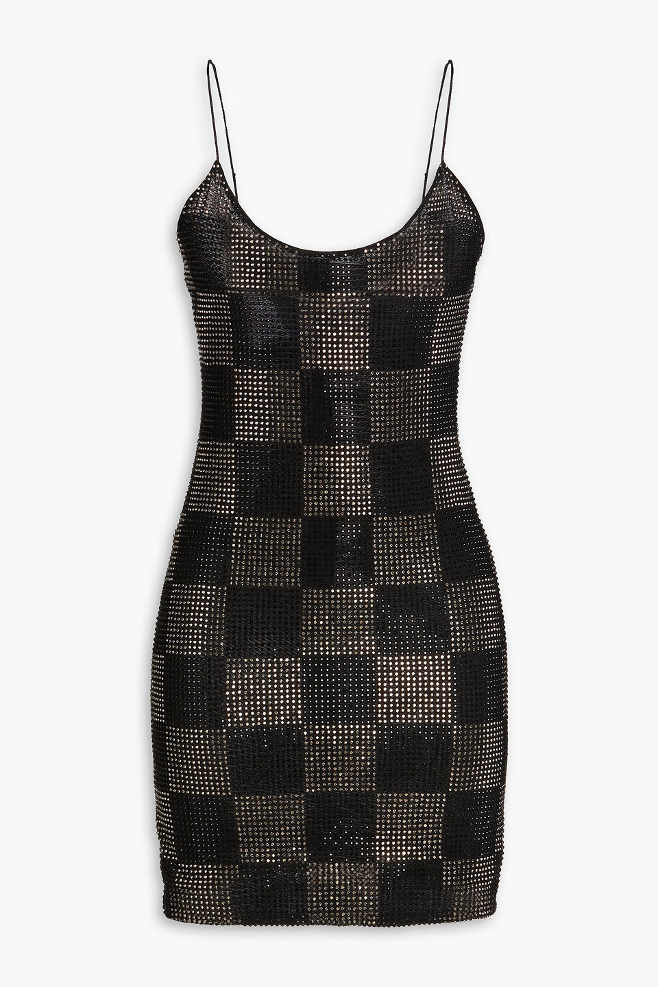 Alice And Olivia Crystal-embellished Checked Mesh Mini Dress In Black |  ModeSens