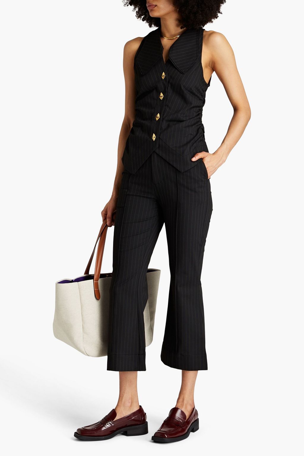 GANNI Pinstriped stretch-twill kick-flare pants