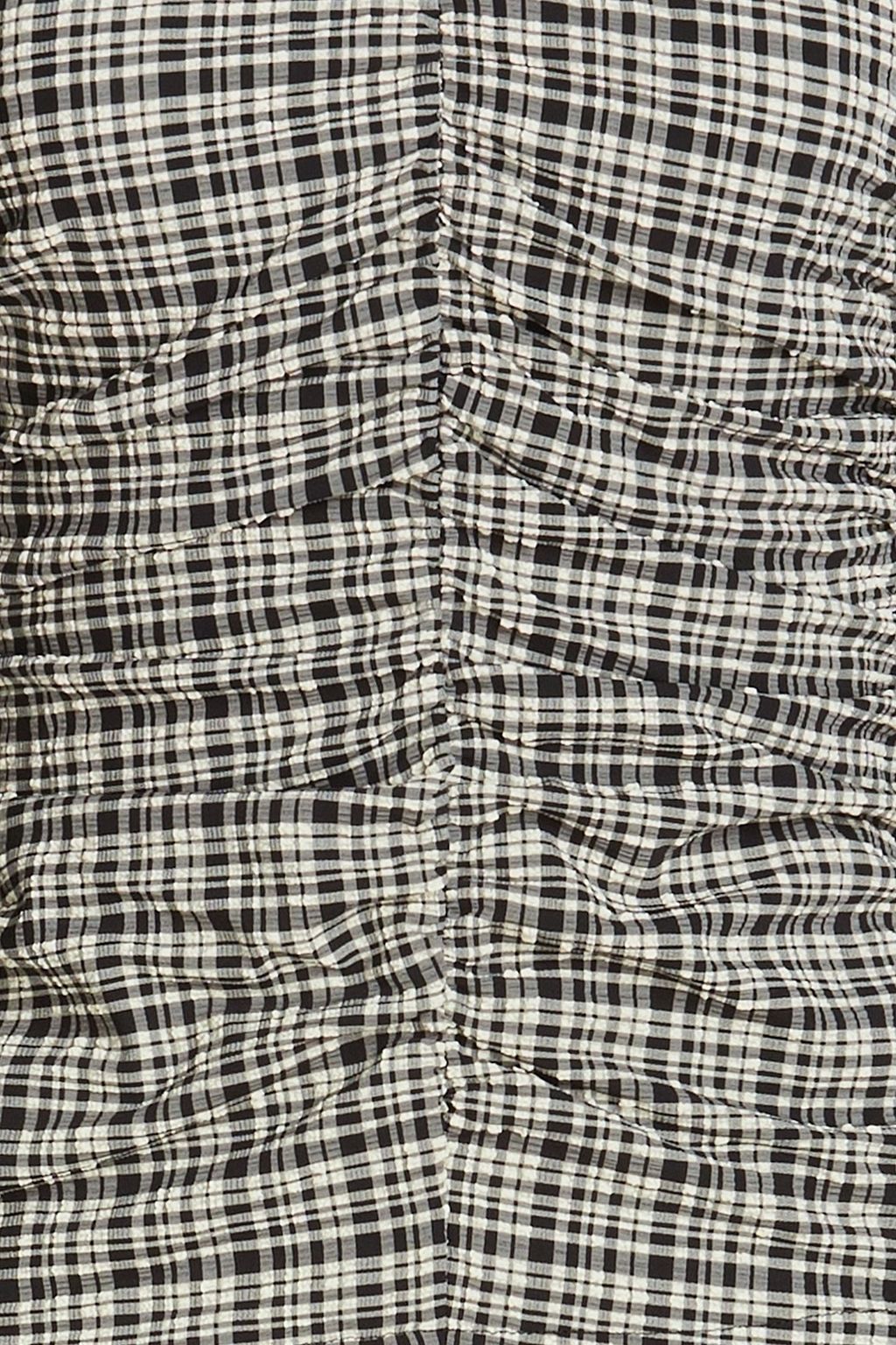 GANNI Ruched checked seersucker top