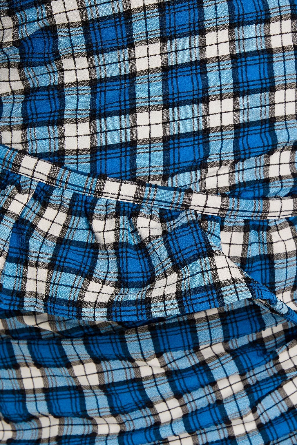 GANNI Wrap-effect ruffled checked halterneck swimsuit | THE OUTNET