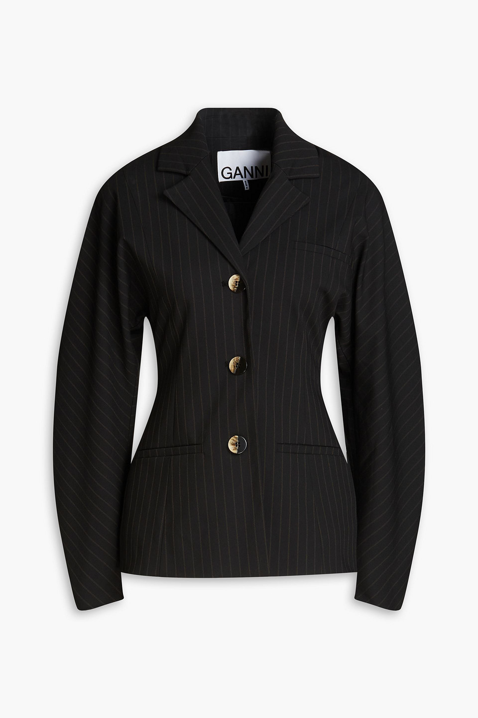 Ganni Blazer Aus Twill Mit Nadelstreifen In Black