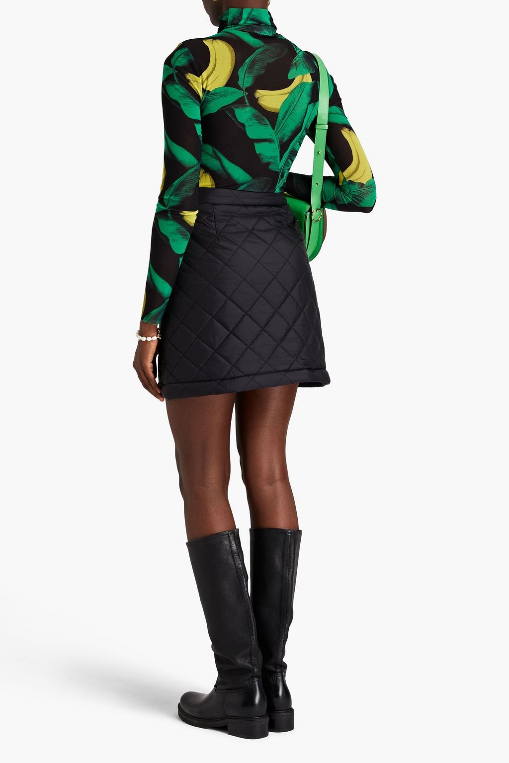 GANNI Printed stretch-mesh turtleneck top