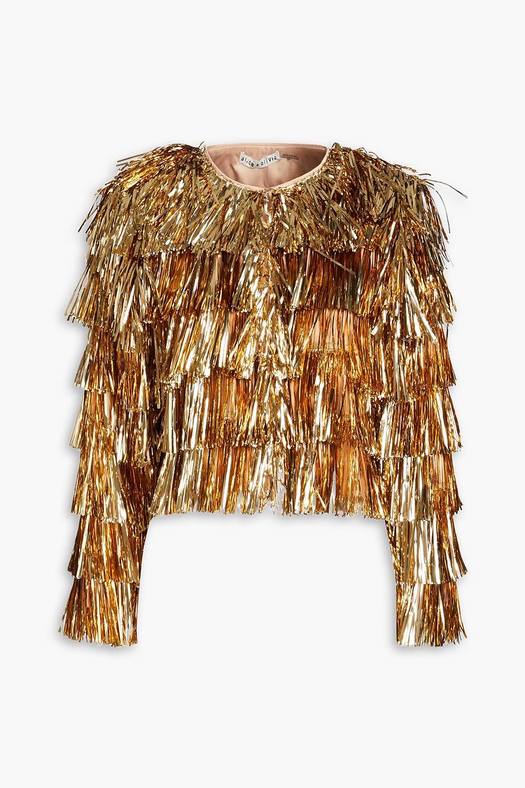 ALICE + OLIVIA Fawn fringed tinsel and satin jacket THE