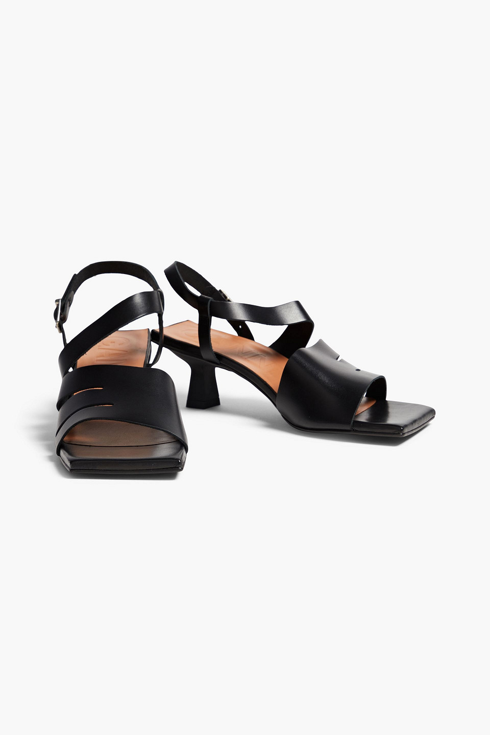 Shop Ganni Leather Slingback Sandals In Black