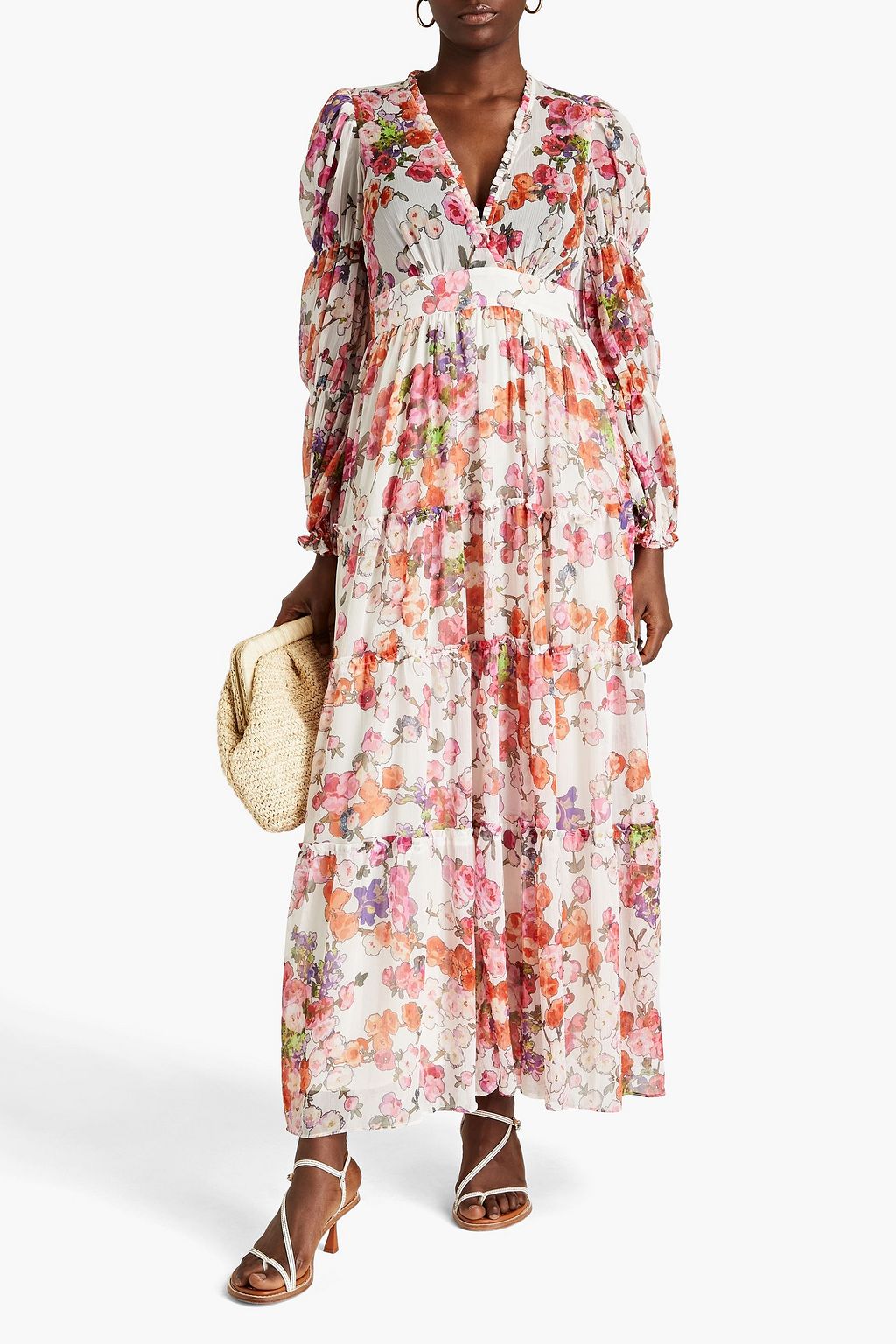 BYTIMO Gathered floral-print crepon maxi dress | THE OUTNET