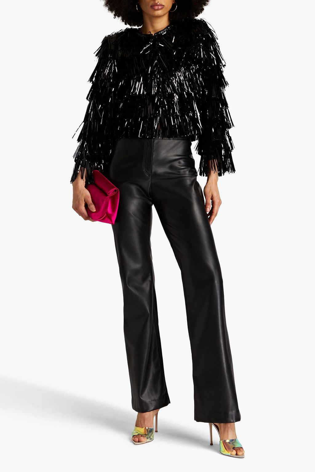 ALICE + OLIVIA Fawn fringed tinsel and satin jacket