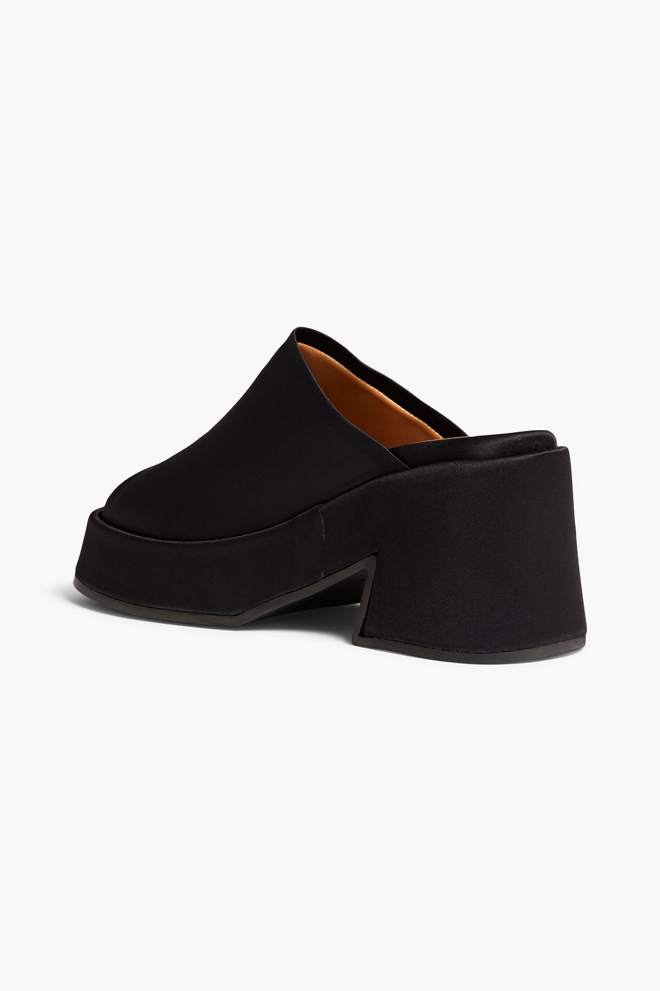 Shop Ganni Satin Platform Mules In Black