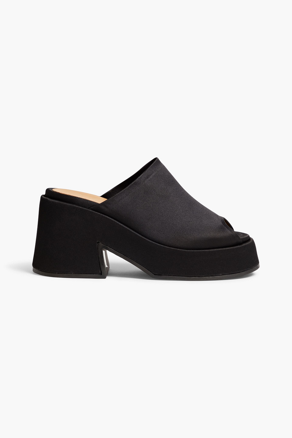 Shop Ganni Satin Platform Mules In Black