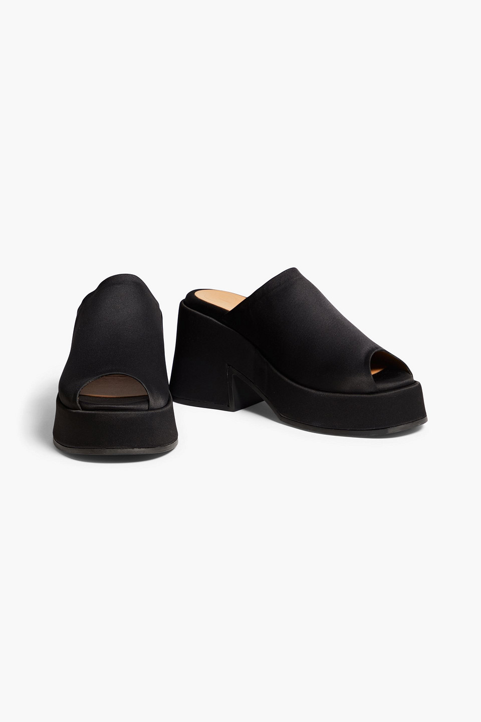 Shop Ganni Satin Platform Mules In Black