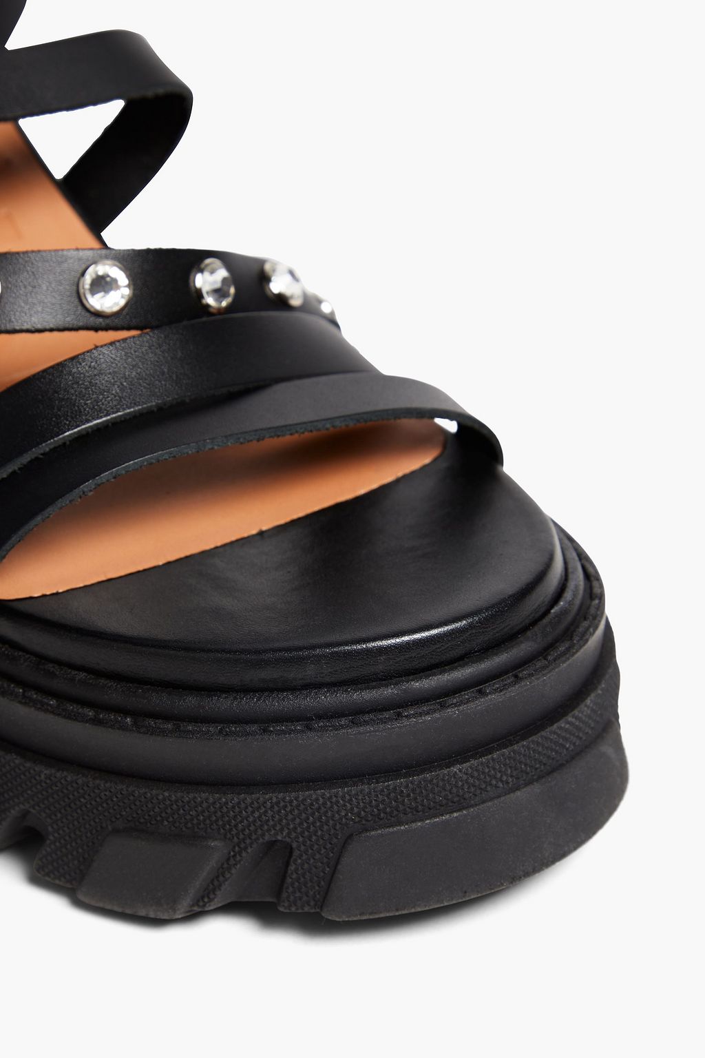GANNI Crystal-embellished leather platform sandals