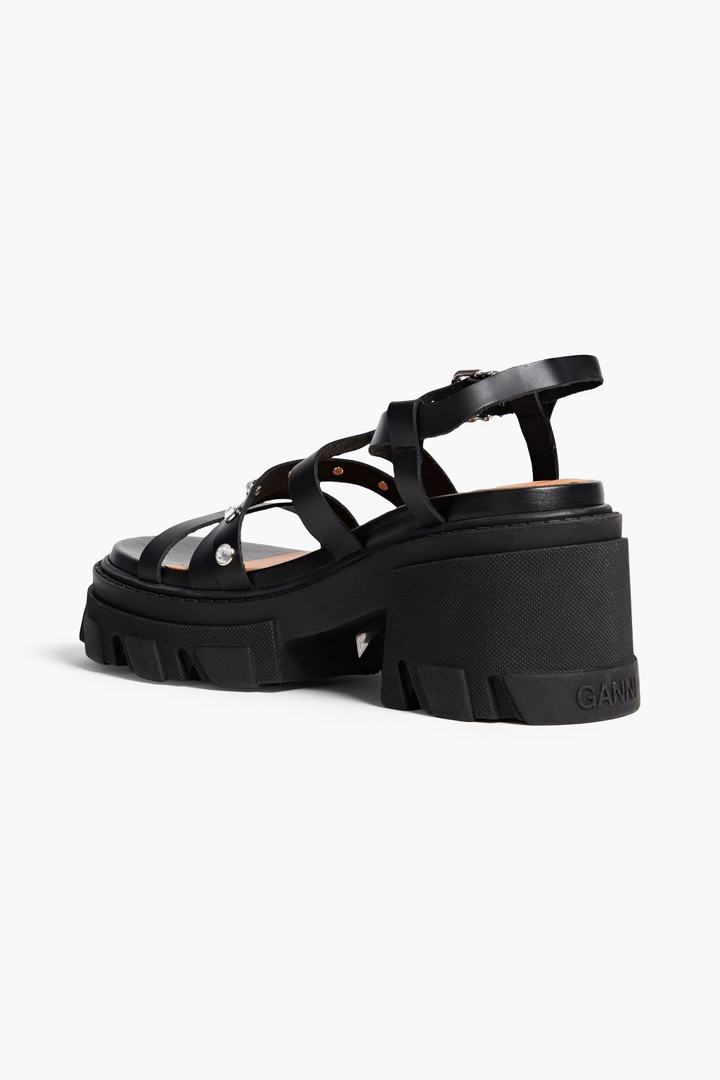 GANNI Crystal-embellished leather platform sandals