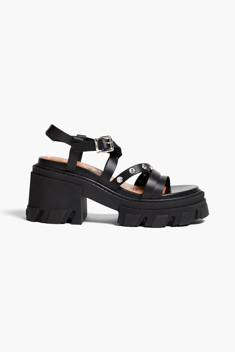 Ganni Crystal-embellished Leather Platform Sandals In Black