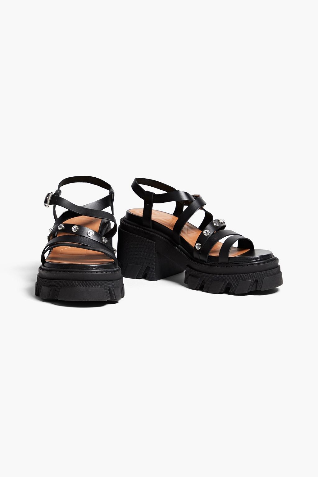 GANNI Crystal-embellished leather platform sandals