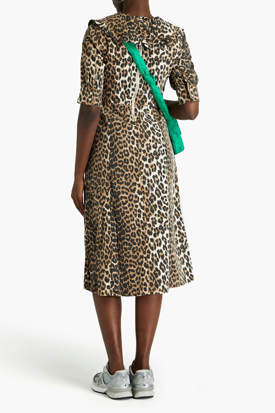 Shop Ganni Leopard-print Denim Midi Dress In Animal Print