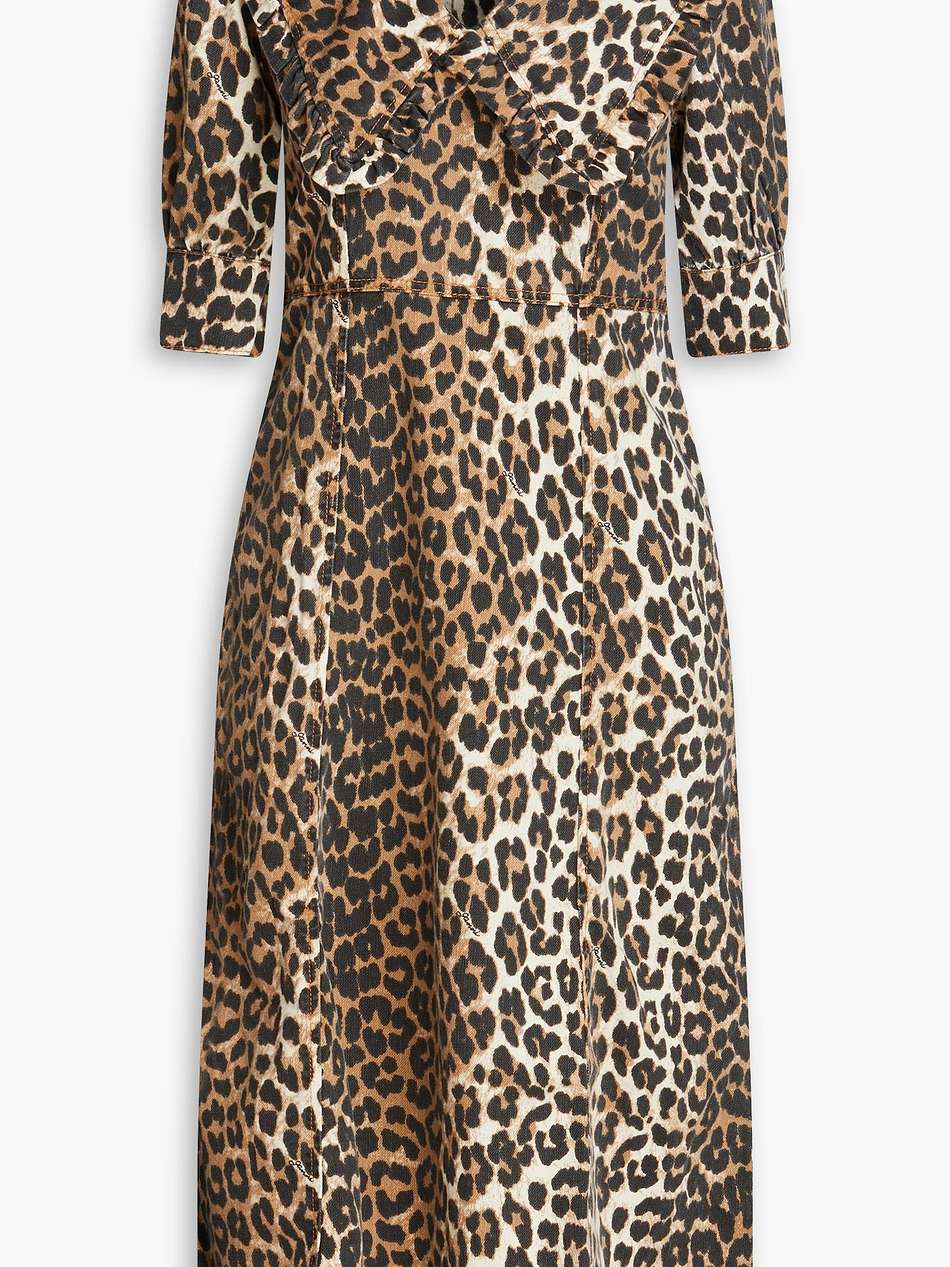leopard-print denim midi dress