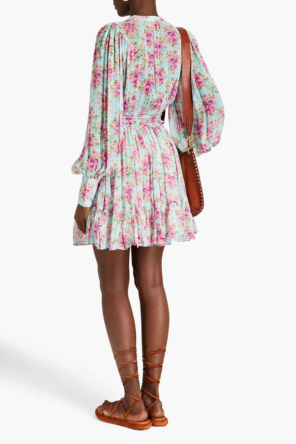 BYTIMO Shirred floral-print crepe mini dress