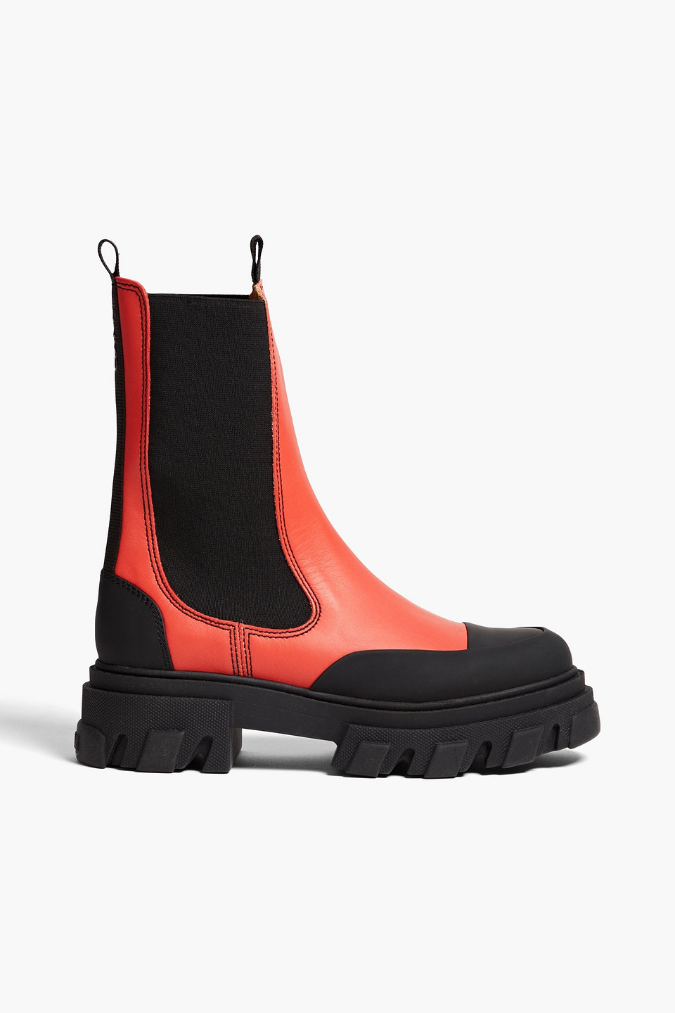 Ganni Cleated Mid Chelsea Combat Boots In Red Leather In Papaya