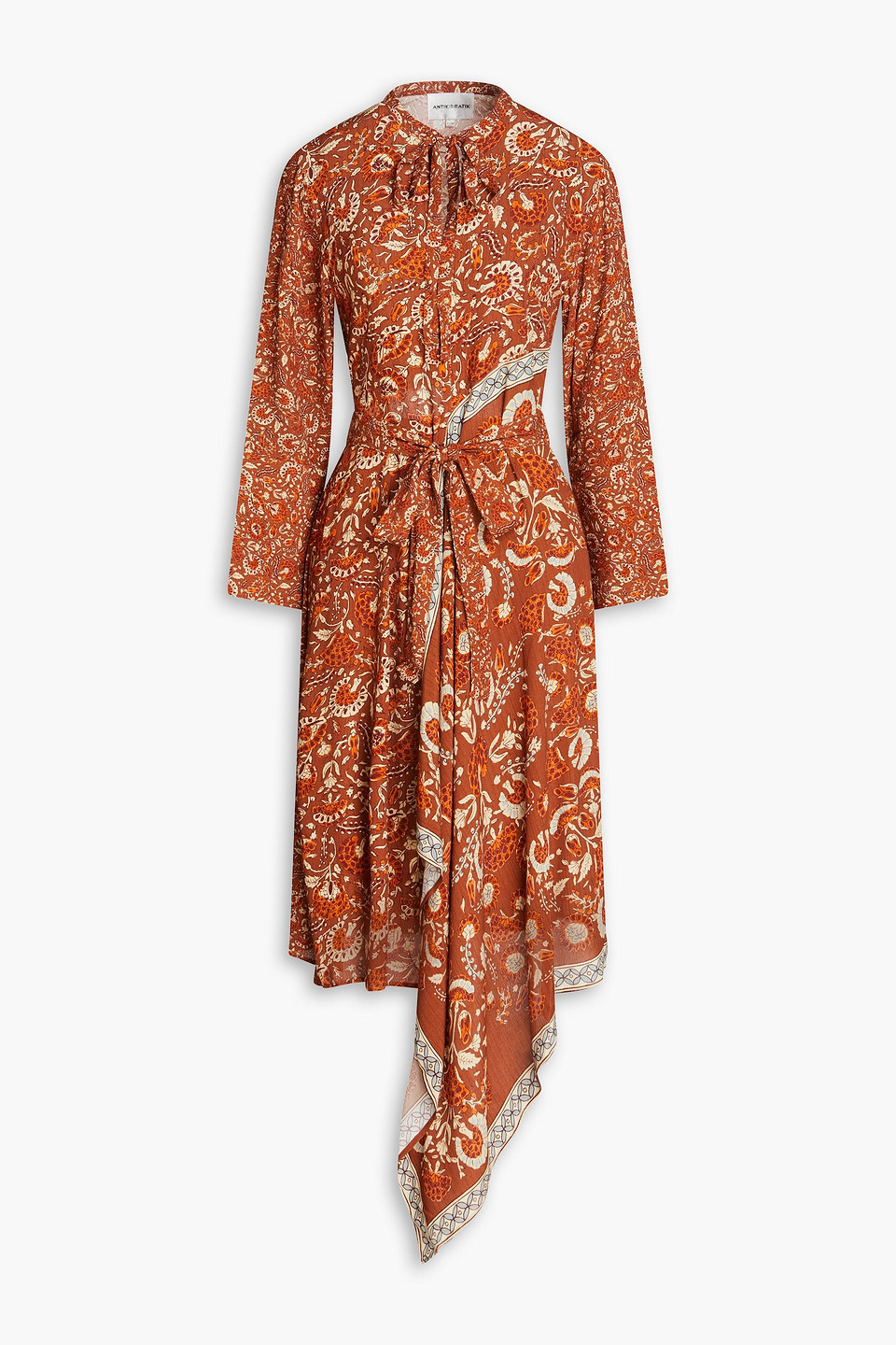 Antik Batik Dansy Cutout Floral-print Crepe De Chine Midi Dress In Light Brown