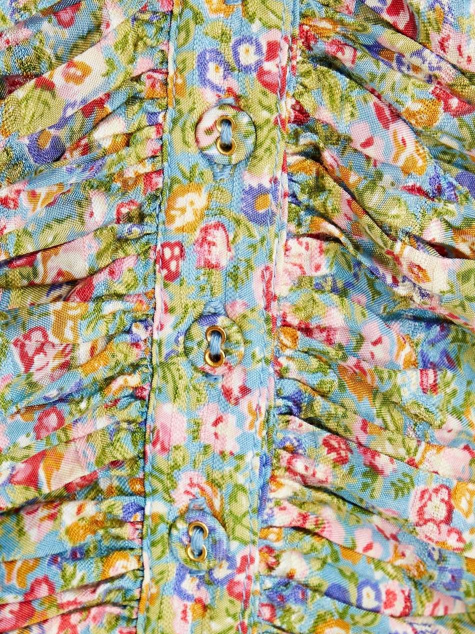 ruched floral-print jacquard maxi dress