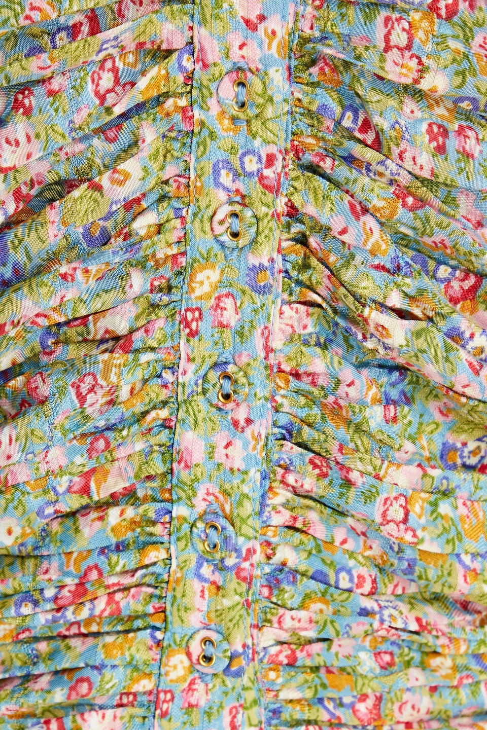 Bytimo Ruched Floral-print Jacquard Midi Dress In Light Green