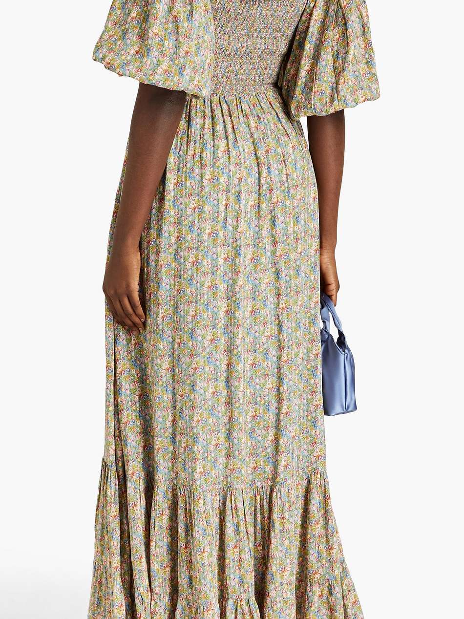 ruched floral-print jacquard maxi dress