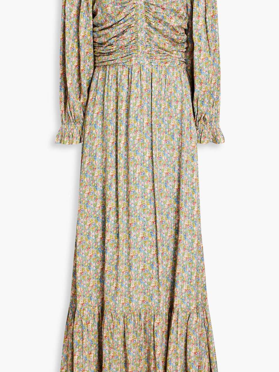 ruched floral-print jacquard maxi dress