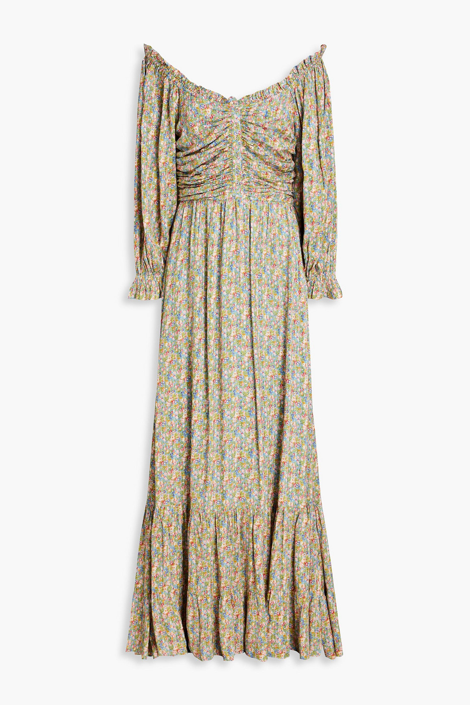 Ruched floral-print jacquard maxi dress