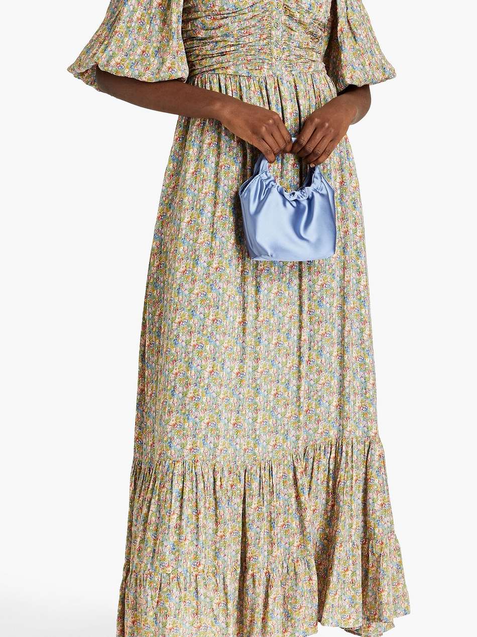 ruched floral-print jacquard maxi dress