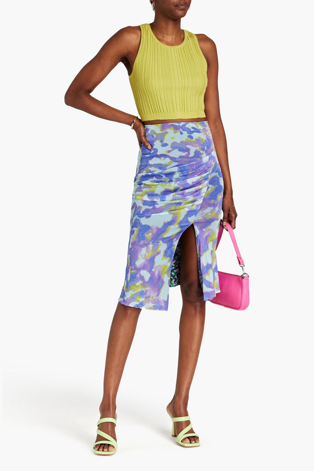 DIANE VON FURSTENBERG Dariella reversible gathered printed stretch-mesh skirt