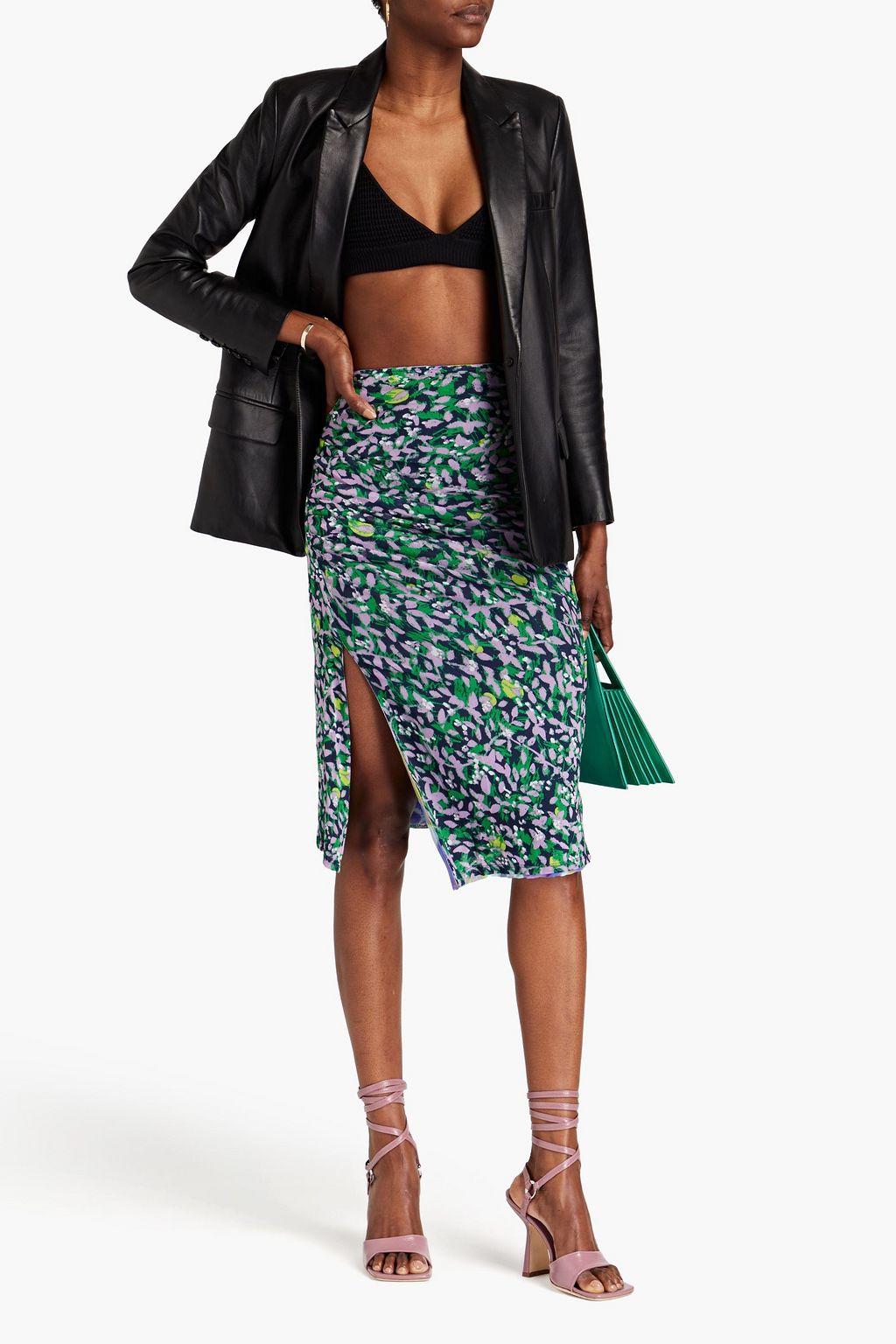 DIANE VON FURSTENBERG Dariella reversible gathered printed stretch-mesh skirt