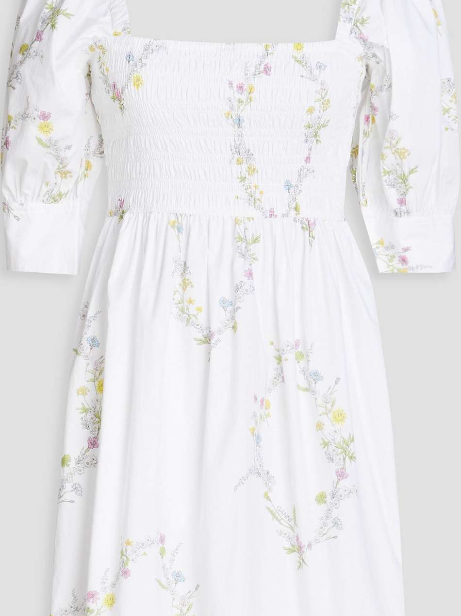 shirred floral-print cotton-poplin mini dress
