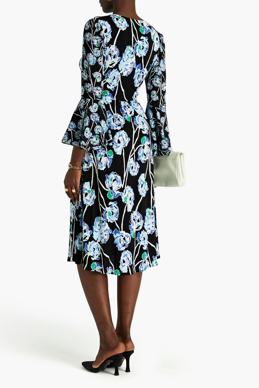 DIANE VON FURSTENBERG ジャージー ミディワンピース フローラルプリント ジョーゼットパネル