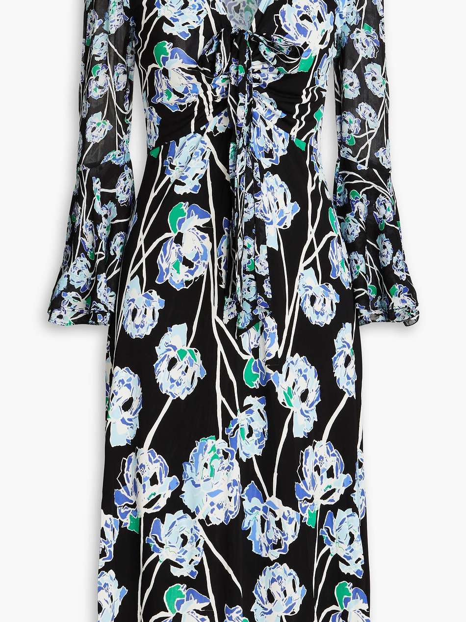shauna floral-print georgette-paneled jersey midi dress