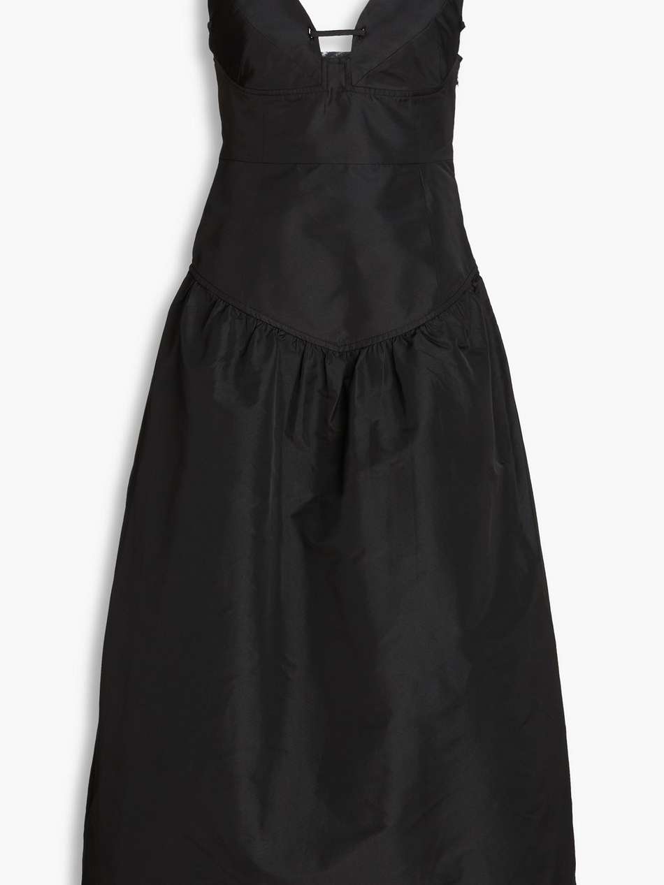 gathered taffeta midi dress