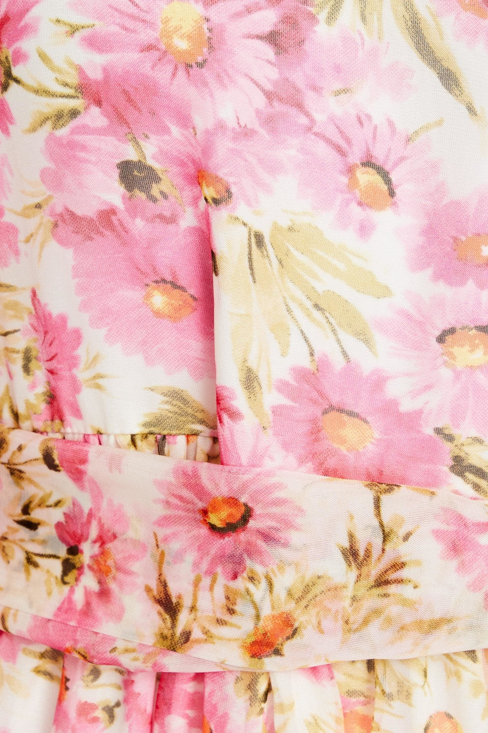 Bytimo Gathered Floral-print Organza Mini Dress In Pink